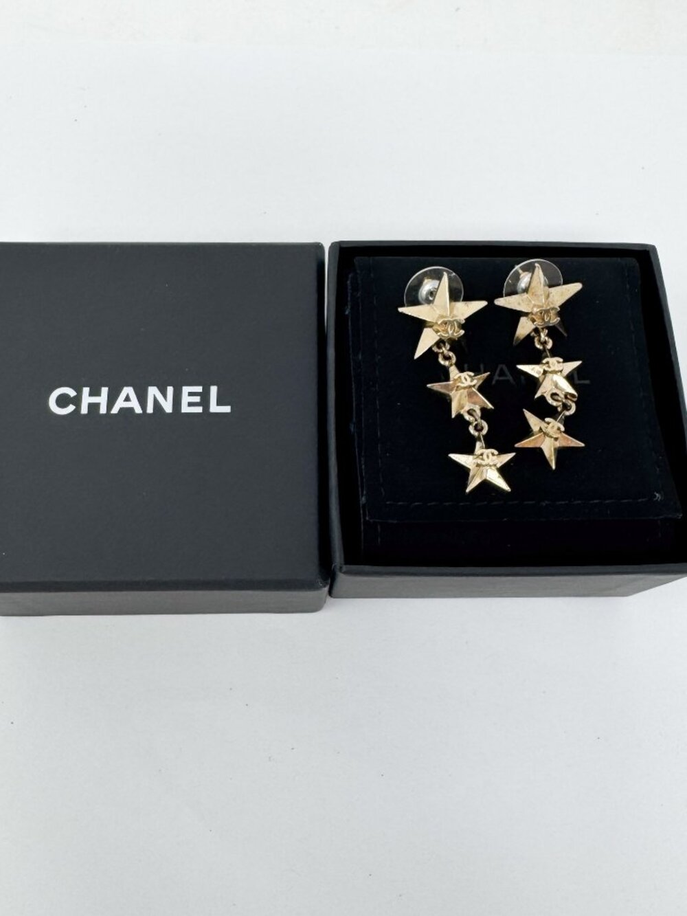 Chanel Gold Star CC Drop Earrings